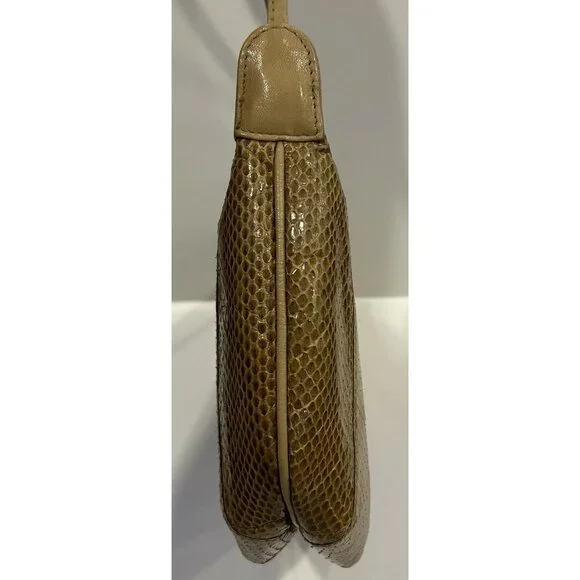 Clemente Vintage Snake Skin Shoulder Purse Tan / Brown With Strap Zipper Closure - Picture 13 of 16